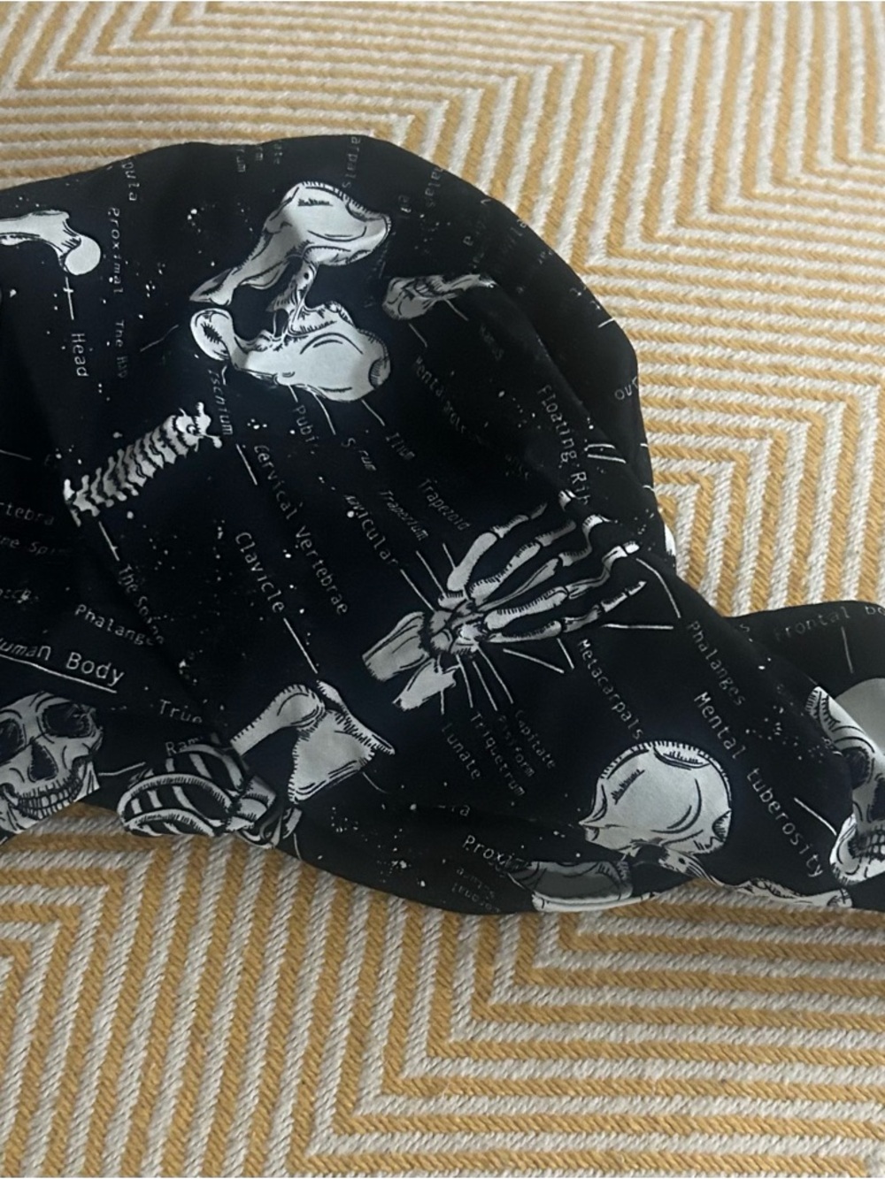 Black Anatomical Skeleton Print Scrub Cap